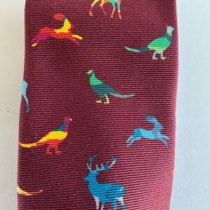 Cordings Wine with Multicolor Rainbow Animals Silk Necktie, Self Defence, Italy